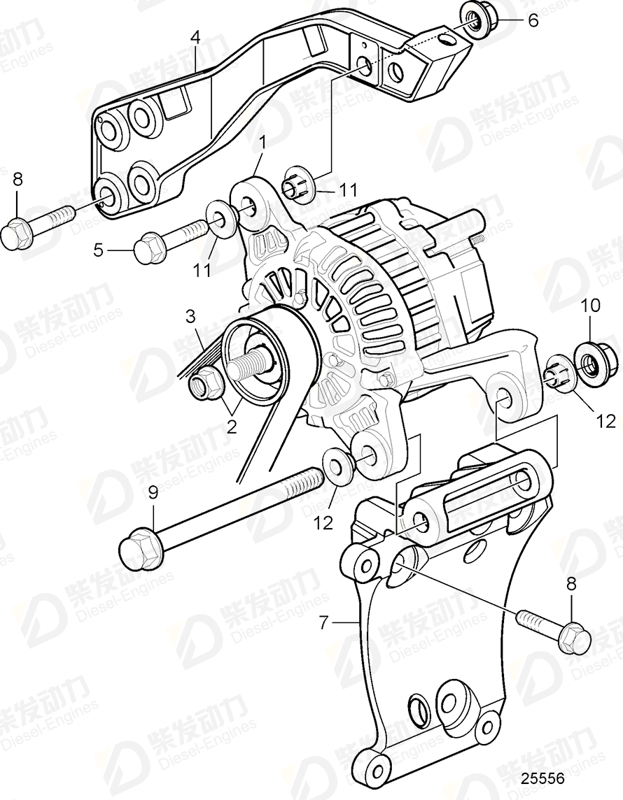 volvo penta V-ribbed belt 20451458 Drawing